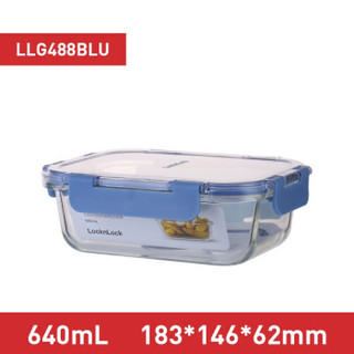 乐扣乐扣（LOCK&LOCK）格密封零食品水果便当盒餐盒 LLG488BLU 长方形 640ml *3件