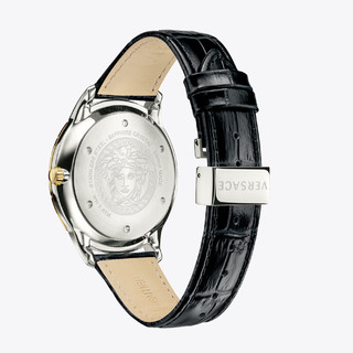 VERSACE 范思哲 UNIVERS系列 VEBK00318 43mm 男士石英手表 金盘 黑色牛皮表带 圆形