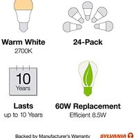 SYLVANIA 60W Equivalent, LED Light Bulb, A19 Lamp, Efficient 8.5W, Soft White 2700K, 24 Pack