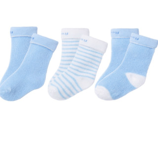Bornbay 贝贝怡 204P2299 婴儿保暖棉袜子三双装 淡蓝 0-3个月