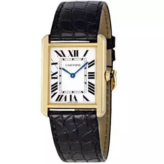 Cartier 卡地亚 坦克系列 W5200004 男士时尚腕表 34.8mm 白色 黑色 皮革