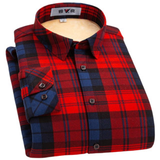 YALU 雅鹿 女士保暖加绒加厚格子衬衫20111 红蓝格纹37