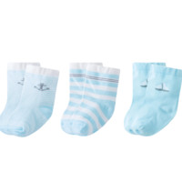 Bornbay 贝贝怡 203P2320 婴儿纯棉中筒袜3双装 考察队蓝色 0-3个月