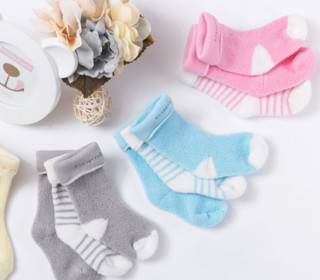 Bornbay 贝贝怡 204P2299 婴儿保暖棉袜子三双装 淡蓝 2-4岁