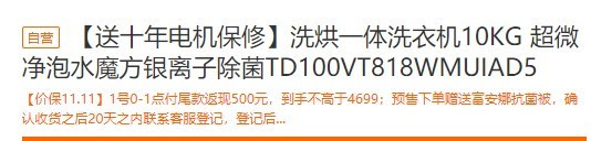 LittleSwan 小天鹅 TD100VT818WMUIAD5 洗烘一体机 10kg