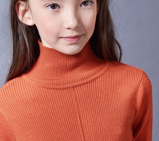 恒源祥 女童高领保暖针织毛衣 橙红色 110cm