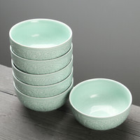 苏氏陶瓷（SUSHI CERAMICS）青瓷釉陶瓷碗花开富贵米饭碗汤碗6件套装餐具 *3件