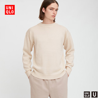 UNIQLO 优衣库 男士纯色羊毛半高领针织衫432930-09 黑色XS