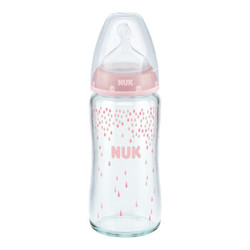 NUK迪士尼玻璃奶瓶宽口径维尼彩色240ml硅胶奶嘴