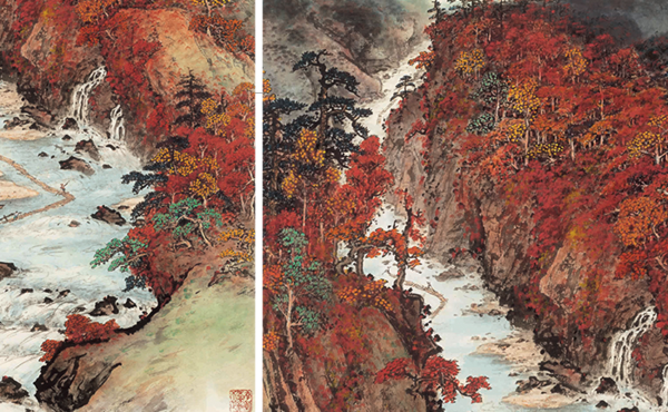 艺术品：中式入户玄关挂画现代办公室山水风水装饰画 关山月秋溪放筏