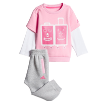 adidas 阿迪达斯 IN F LS TEE SET 儿童圆领长袖套装 EH3638 浅粉/中麻灰 104cm