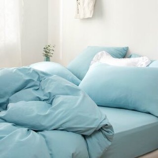 多喜爱（Dohia）床品套件 水洗舒柔北欧简约纯色四件套床上用品 床单被套枕套浅蓝晨雾 1.5米床 203*229cm