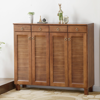 家逸 实木鞋柜 四门方腿棕色