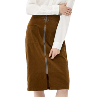 Purcotton 全棉时代 女士灯芯绒拉链半身裙4100960010 棕色L