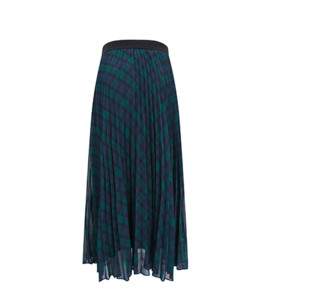 TOMMY HILFIGER 汤米·希尔费格 女士自然腰中长款半身裙WW0WW28843 蓝绿格纹