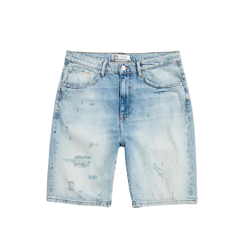 ZARA 男士直筒水洗牛仔短裤09663300427-27 中蓝色34