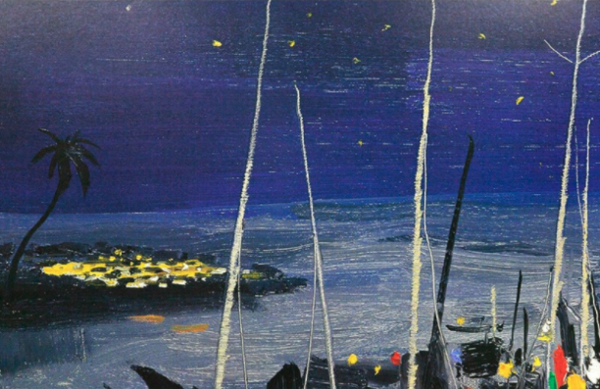 艺术品：《海之夜》吴冠中亲笔签名版画 限量500版 收藏证书艺术品收藏