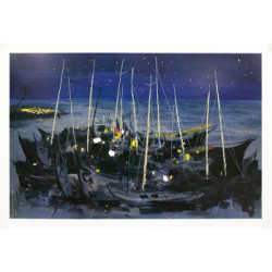 《海之夜》吴冠中亲笔签名版画 限量500版 收藏证书艺术品收藏