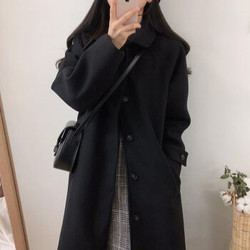 奢依君（SHEYIJUN）赫本风毛呢外套女2020秋冬季新款韩版黑色中长款呢子大衣流行加厚 黑色 S