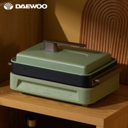 大宇(DAEWOO)多功能锅网红料理锅 家用电火锅电热炒锅电烧烤炉电煮锅不粘锅 S11绿色(深锅盘 煎烤盘)