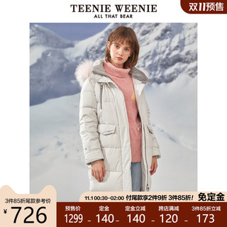 TeenieWeenie小熊冬季女装羽绒服中长款束腰大毛领外套