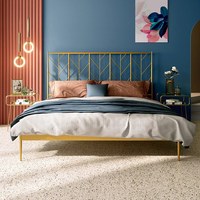 LINSY 林氏家居 EO1A-A+EO1B+CD055 简约铁艺床+床头柜+床垫 香槟金 180*200cm
