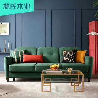 林氏木业美式墨绿色家具小户型客厅现代简约三人布艺沙发床【米白色】RAF1K沙发 三人