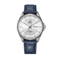 ENICAR 英纳格 蓝牌系列 168-50-355aKAZ 41mm 男士机械手表 银盘 蓝色真皮表带 圆形