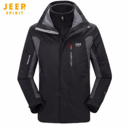 吉普(JEEP)冲锋衣夹克男女三合一两件套防水可拆卸防风保暖外套 058男款黑色 XL