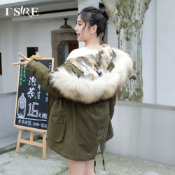 艾尚雪羽绒派克女服仿毛领连帽内胆可拆卸百搭韩版外套336