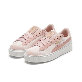 PUMA 彪马 PLATFORM VELVET 女士休闲运动鞋 37393502 粉色/白