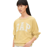 Gap 盖璞 女士圆领套头长袖字母印花宽松卫衣443061 做旧黄M