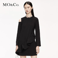 MO&Co. 摩安珂 MBO3DRSX16 纯色单边露肩连衣裙