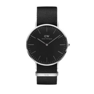 Daniel Wellington 丹尼尔惠灵顿 Classic系列 情侣石英对表 DW00100151 36mm女表/DW00100149 40mm男表 黑盘 黑色织纹带 圆形