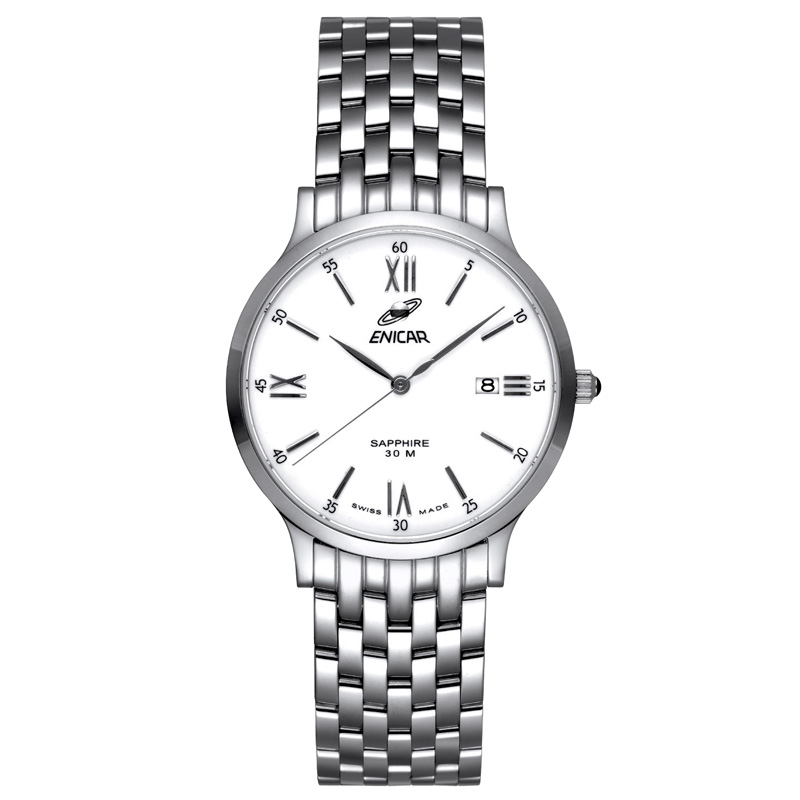 石英纳米系列 255-30-280aA 36mm 男士石英手表 白盘 银色精钢表带 圆形