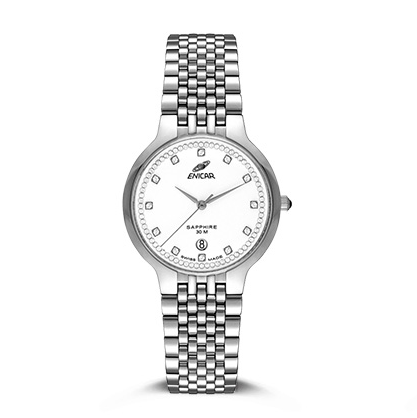 ENICAR 英纳格 石英纳米系列 955-33-2772aP 36.5mm 男士石英手表 白盘 银色精钢表带 圆形