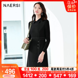 娜尔思黑色连衣裙收腰显瘦2020新款赫本风显瘦小妖精裙