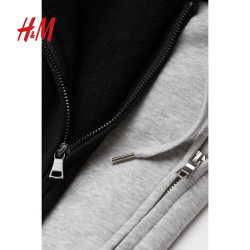 HM 男装卫衣2020秋冬新款2件装拉链开衫外套加绒连帽衫 0903517