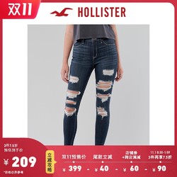 Hollister秋季弹力高腰修身破洞牛仔裤 女 304614-1 *3件