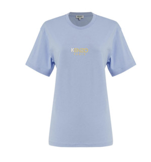 KENZO 凯卓 女士棉质圆领直筒字母印花短袖T恤FA52TS955937 浅蓝色XS