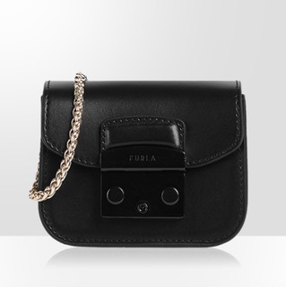 FURLA 芙拉 METROPOLIS系列 女士牛皮单肩链条斜挎包WE00109-1590-1 黑色迷你