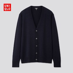 优衣库 男装 精纺美利奴V领针织开衫(长袖 毛衣) 419188 UNIQLO