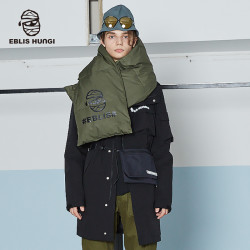 Eblishungi木乃伊设计潮牌男式中长款纯色潮流连帽防水风衣外套