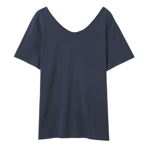 HSTYLE 韩都衣舍 女士纯色宽松V领短袖T恤NJ13701 蓝色S