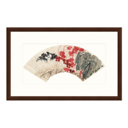 花卉国画水墨画齐白石《恋花双蝶扇》装饰画挂画 茶褐色 79×50cm