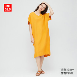 优衣库 UNIQLO女装 麻混纺廓形连衣裙(短袖) 425127