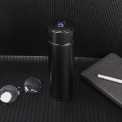 卓狮 智能保温杯温度水杯304不锈钢创意测温杯子商务礼品水杯定制500ml 黑色 500ml