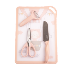 Didinika韩国儿童辅食菜板套装刀具组合婴儿研磨器多功能双面砧板九件套宝宝小切菜板 菜板4件套粉色