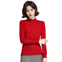 2020秋季新款女式半高领套头毛衣女打底衫女士针织衫 L 大红