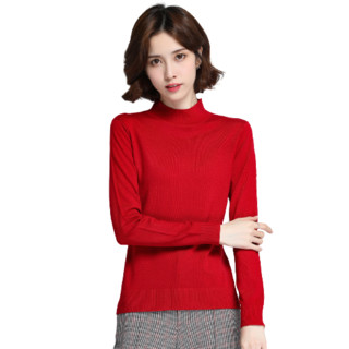 2020秋季新款女式半高领套头毛衣女打底衫女士针织衫 S 大红